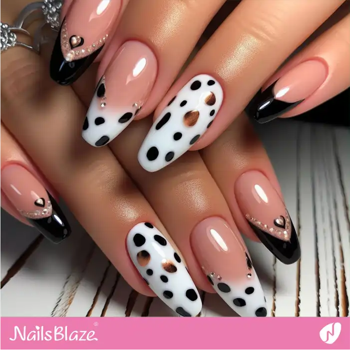 Embellished Dalmatian Print Nail Design | Animal Print Nails - NB1969